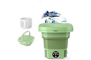 LARDERGO Portable Washing Machine, 3 Modes Foldable Mini Washer 9L Large Capacity with Drainage Basket for for Apartments, Dorm, Camping, RV, Travel Laundry-Green