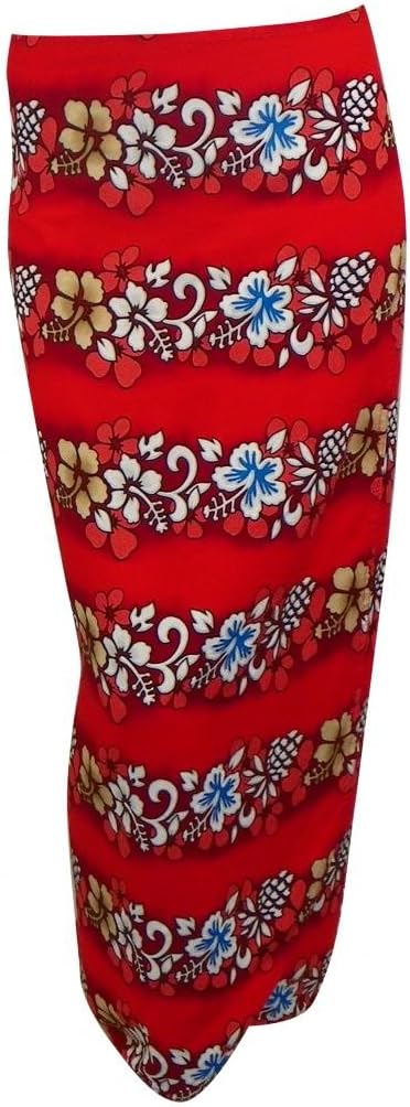 Womens Flower Design HAWAIIAN Sarong Wrap (Long, Red)