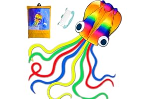 Honbo Rainbow Soft Octopus Kite for Kids and Audlts-Large Kite with 200ft Flying line-Easy to Fly Toy for Outdoor Games Beach and Activities