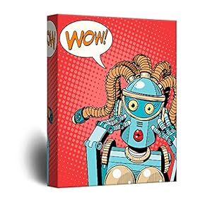 Canvas Wall Art - Female Robot Comic Illustration Pop Art - Giclee Print Gallery Wrap Modern Home Art Ready to Hang - 12x18 inches