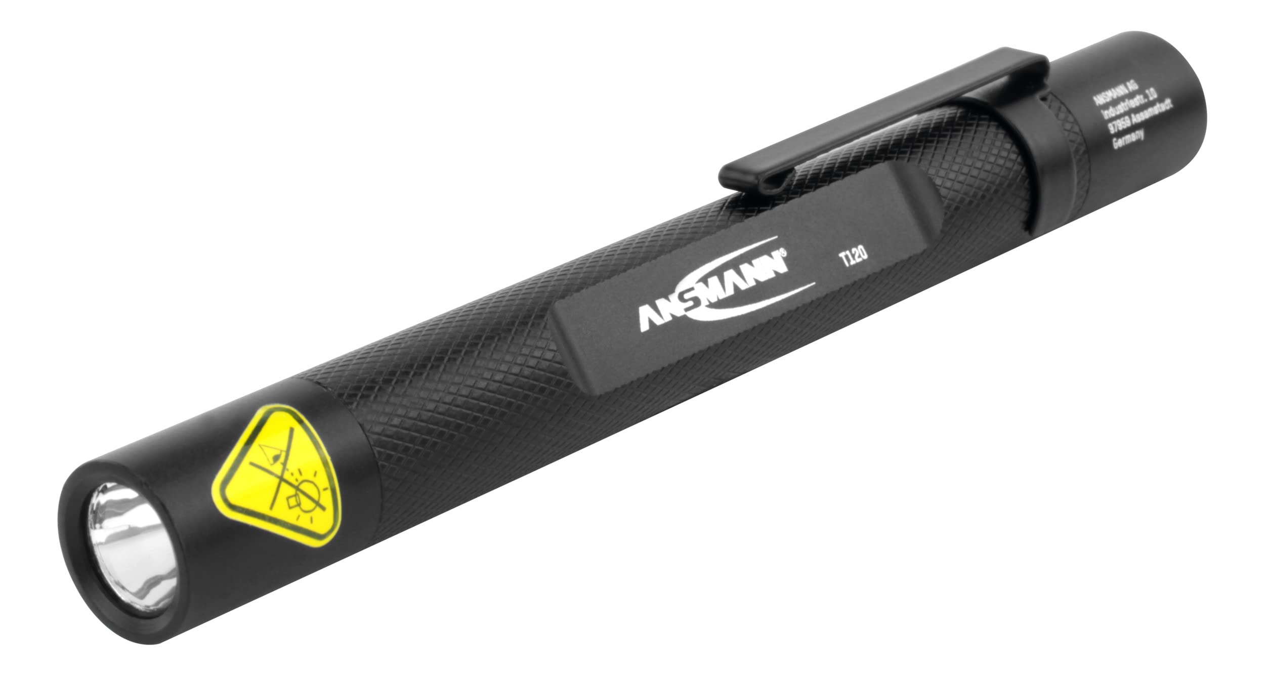ANSMANN LED Torch, 130 Lumens Flashlight [Black] Dust & Splash Proof Pen Light Includes 2 x AAA Batteries & Detachable Clip Ideal for Outdoor Use - 3 Year Warranty