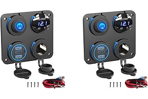 2X Marine Boat RV 12V Charger Socket Panel, 4 in 1 DC Power 12V Outlet Panel Multi USB Fast Charger with Toggle Switch