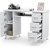 White Nail Desk for Nail Tech,Acetone-Resistant Manicure Table Nail Tech Desk with Drawers Nail Tech Table Station Storage Ca