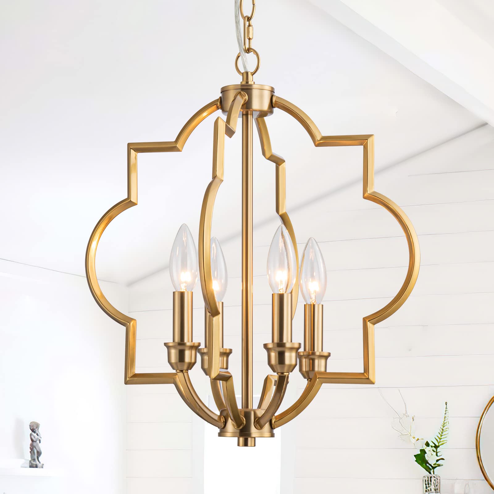 Photo 1 of (UNTESTED) ACANER 15.6" Brushed Gold Dining Room Light Fixtures Over Table, 4 Light Rustic Orb Geometric Pendant Light, Farmhouse Brass Chandelier for Entryway Foyer Bathroom