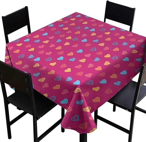 Amazon Hinxinv 正方形テーブルクロス マゼンタ コンピューターアートスタイル タイル モザイク 正方形 複雑なピクセルパーティー ミックスアーティスティックコンセプト パープル ホワイト モダン 洗濯可能 テーブルカバー W70 X L70 テーブルクロス オンライン通販