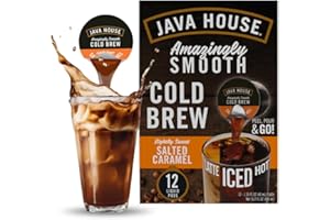 Java House Single-Serve Cold Brew Coffee Pods – Lightly Sweetened Salted Caramel – 100% Arabica – 12 Pods – Shelf Stable, Ready Hot or Iced, Travel-Friendly, TSA Approved