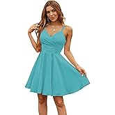 dxazd Spaghetti Straps Homecoming Dresses for Teens with Pockets A-Line Short Prom Dress Fitted Party Dress LA06