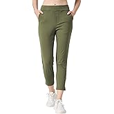 ALTHLEMON Women's 7/8 Ankle Pants, 25"/27" Stretch Petite Pants with Yoga Waistband & 3 Pockets for Golf Travel Casual Work