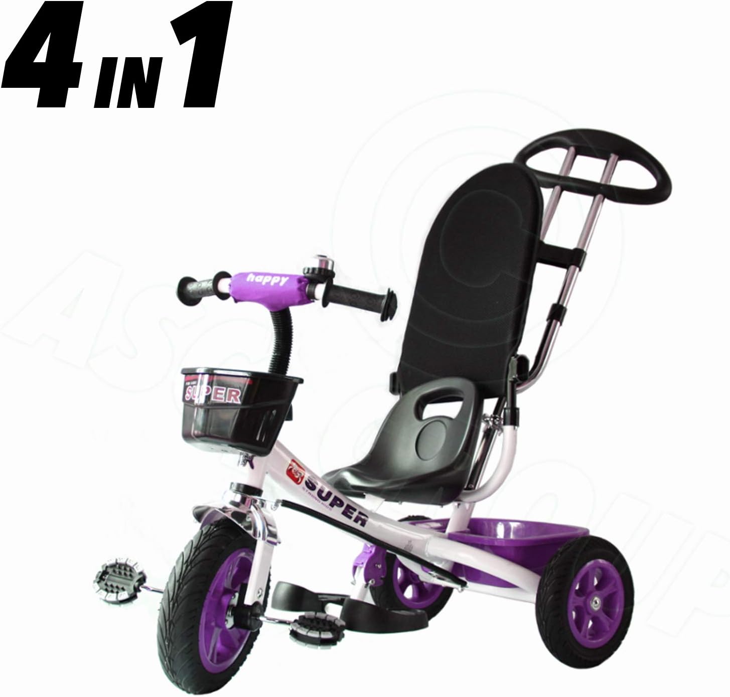All Road Trikes CHILDS PEDAL TRIKE BLACK/WHITE Adjustable Seat Front & Rear Baskets 2-5 Years **JY-T04 White** - Image 3