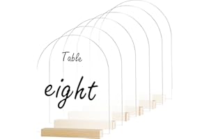 CEUQIESO 6 Pack 8x10 Inch Clear Arch Acrylic Sign with Wood Stands, Blank Table Signs, Arched Round Top Acrylic Sheet, DIY Arch Signs Blank for Wedding Table Number Menu Bar List Sign(Clear, Wood Stand)