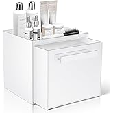 TAINESS Disposable Face Towel Storage Box Compatible with Clean Skin Club Clean Towel XL Acrylic Facial Towels Holder with Drawer Wall-Mounted Makeup Organizer for Vanity, Bathroom (Glossy White)