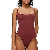 NANJI Spaghetti Straps Bodysuit for Women - Slim Fit Scoop Neck Thong Body Suit, Stretch Double Lined Tops, Casual Going Out