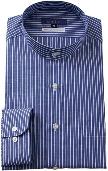Amazon オジエ Ozie メンズ ワイシャツ カッターシャツ 長袖 綿麻混 レギュラーフィット スタンドカラー 日本製 ブルー 青 シャツ 通販
