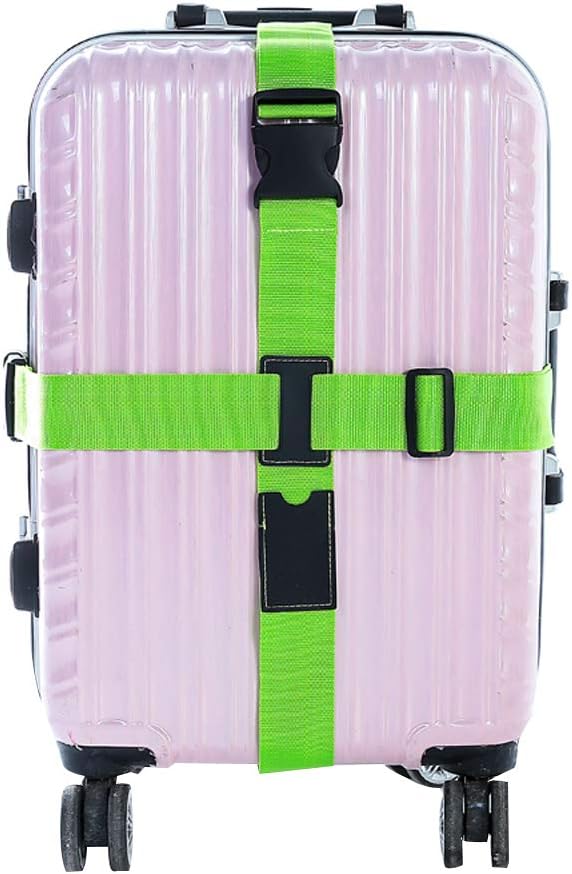 LERTREE 2PCS Adjustable Cross Luggage Strap Travel Suitcase Nylon Packing Belt Baggage Strap (Green)