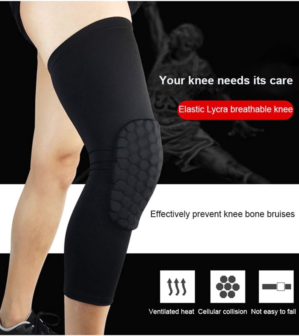 PISIQI Knee Compression Pads Long Leg Sleeve Brace Protection for Basketball, Football & Volleyball (2 Sleeves) : Clothing