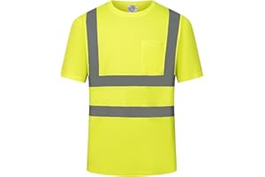 wefeyuv High Visibility Shirts Quick Dry Safety T Shirts with 4 Reflective Strips and Pocket Short Sleeve Mesh Hi Vis Construction Work Class 2 Shirt for Men/Women Yellow, XL