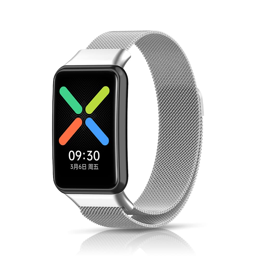 Niboow Strap Compatible with Oppo Watch Free, Men Women Magnet Stainless Steel Metal Watch Bands Compatible with Oppo Watch Free - Sliver