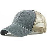 Croogo Men's Adjustable Mesh Back Cap Curved Bill Snapback Mesh Baseball Cap Retro Washed Trucker Cap Breathable Sun Hat