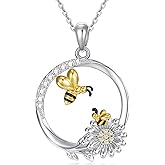 SELKAT Bee Necklace for Women S925 Sterling Silver Bee Pendant Necklace Mother's Day Valentine's Day Christmas Jewelry Gifts for Mother Wife