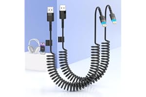 2Pack Apple CarPlay USB A to Lightning iPhone Coiled Charger Cable for Car,4Ft Short Charging Cord Sync Data Retractable Char