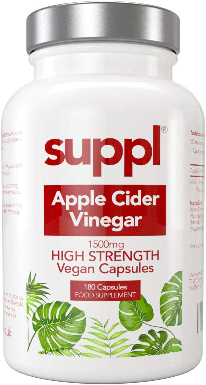 Raw Apple Cider Vinegar Capsules Tablets 1500mg, 180 Vegan Capsules Made from UK Grown Apples With The Mother, Keto Diet (60 Days Supply)