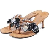 Goolita Women's Suede Sequin Kitten Heels Flip Flops Open Square Toe Strappy Thong Slide Heeled Sandals Comfort Prom Party Mules Heels