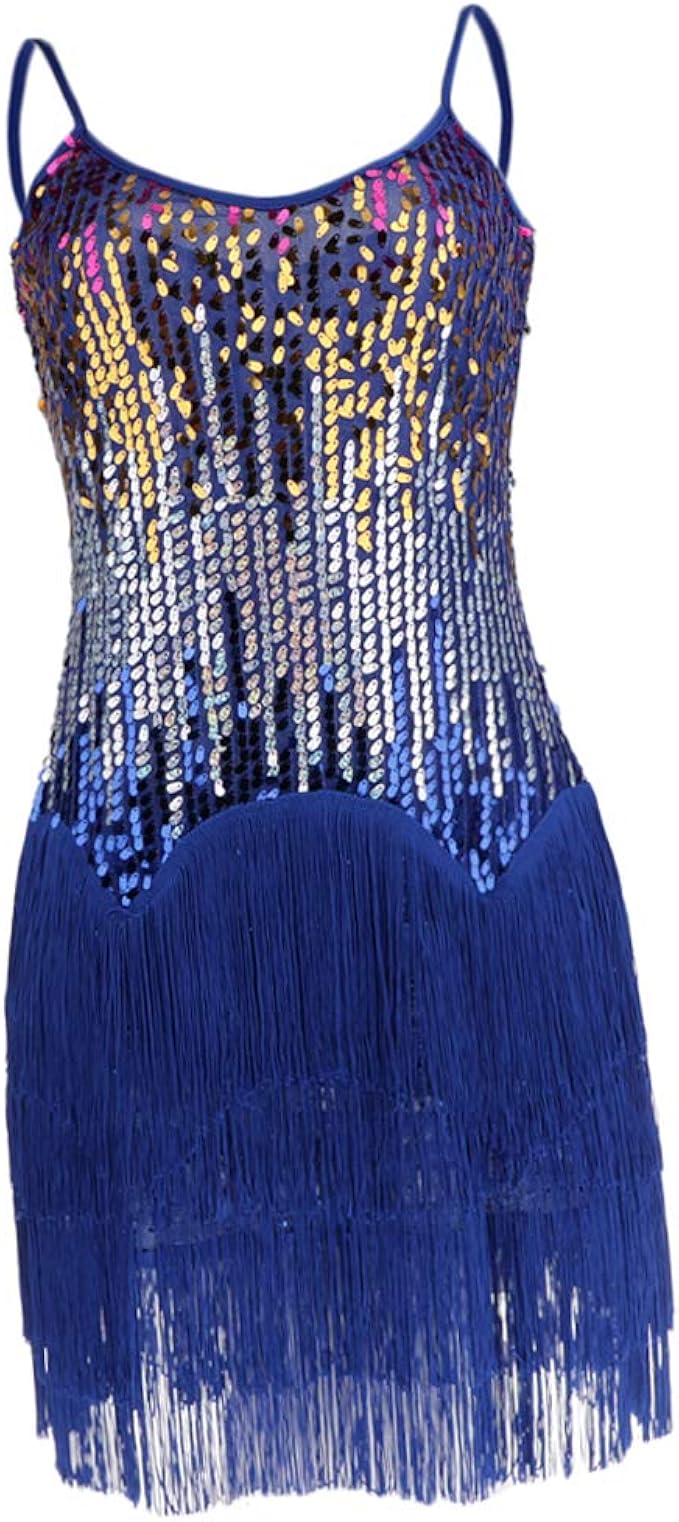 YAOTT Tanzkleid Damen - Pailletten Quaste Latin Dance Einheitsgröße