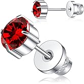 Titanium Screw Back Stud Earrings for Women Men, Hypoallergenic Double Side 5A Cubic Zirconia Flat Back Earrings Birthstone Stud Jewelry 6mm