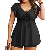 Plus Size Tankini Swimsuits - Women Two Piece Bathing Suit with Shorts Swimwear Ruffle Sleeve 2025