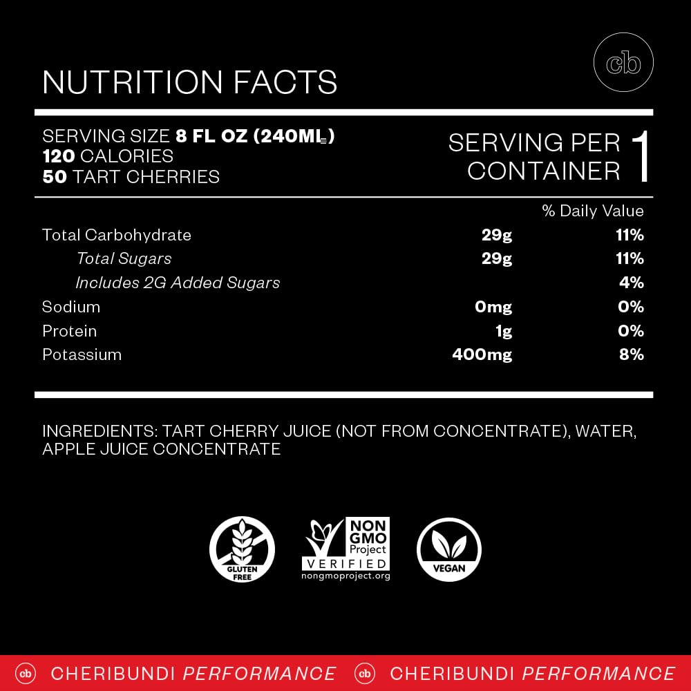 Cheribundi Tart Cherry Juice Original | Tart Cherry Sweetened with Apple Juice | Athletes Recovery Drink | Promotes Restorative Sleep, Muscle Recovery & Boosts Performance | 8 floz (12 Pack)