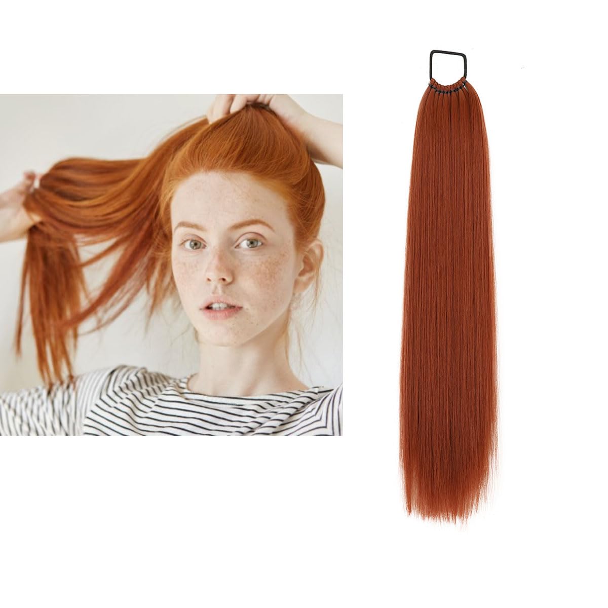 prinfantasy Ginger Ponytail Extensions 24 inch Straight Long Wrap around Ponytail Extension Fluffy Pony Tails Extensions Synthetic Hair Ponytail Extension for Women Girls,GBMW284