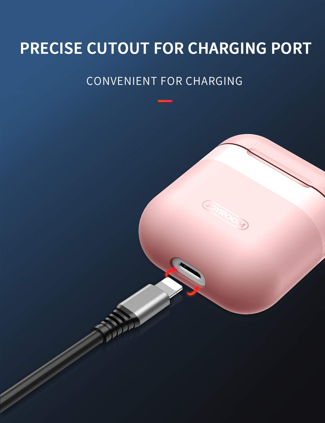 Joyroom AirPods Case Cover, Premium Protective Skin for Apple AirPods Charging Case (Also Fit Latest Mode AirPods 2), with Keychain, Cleaning Brush, Anti-Lost Silicone AirPods Strap - Pink