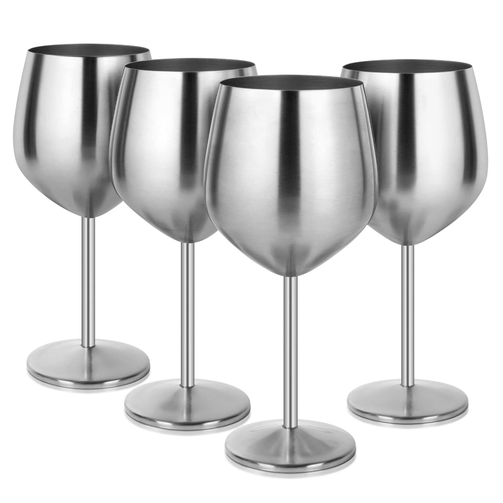Livole Unbreakable Wine Glasses, 18oz 550ml Elegant Stainless Steel Wine Glasses Set, Metal Wine Glass for Red Wine, Cocktail, Champagne, Camping Goblet Glasses, Drinking Cup, Silver, 4 Pack