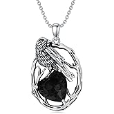 LONAGO Raven Necklace 925 Sterling Silver Crow Raven with Birthstone Pendant Necklace for Women