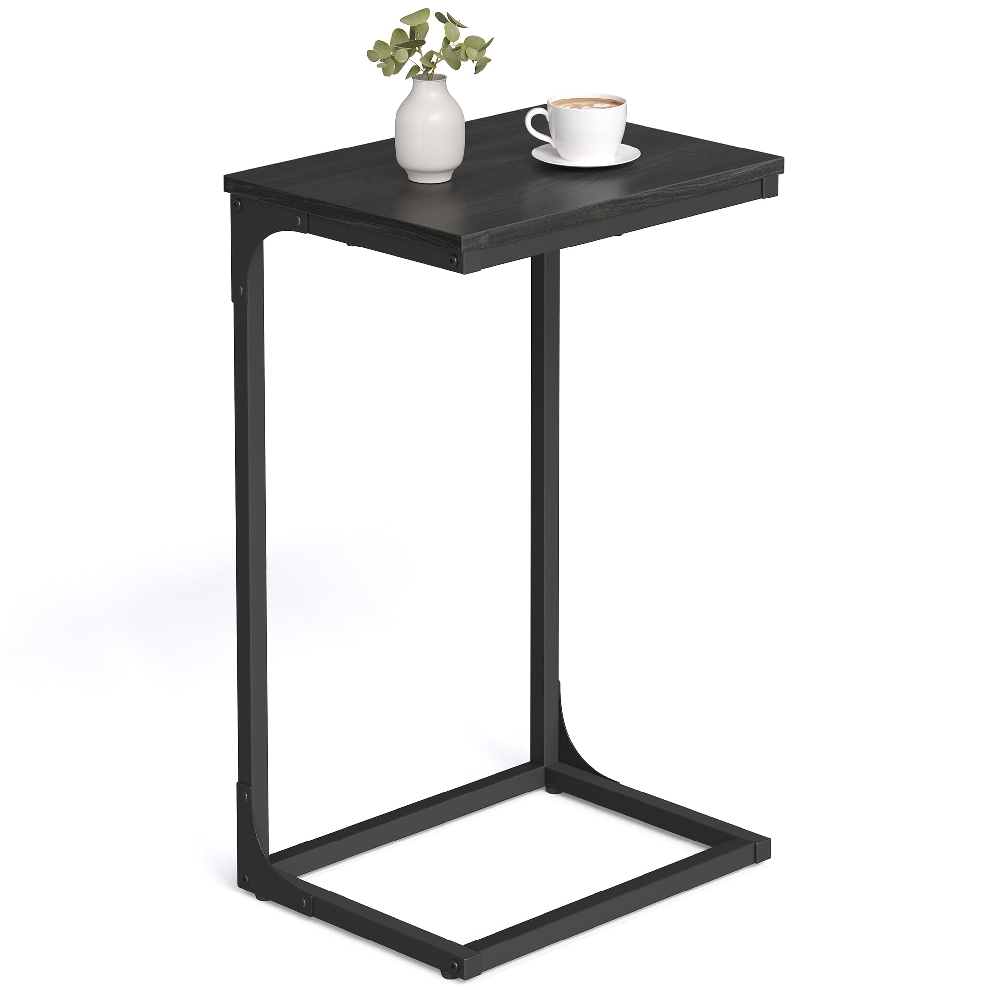 VASAGLE C-Shaped End Table, Side Table for Sofa, Couch Table with Metal Frame, Small TV Tray Table for Living Room, Bedroom, Ebonized Oak Finish and Black ULET353B42 Image