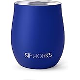 Sipworks Insulated Whiskey Tumbler - 8 oz Stainless Steel Bourbon Lowball Tumbler with Double Walled Vacuum Insulation - Spill Resistant Cocktail Nosing Glass Mug | Travel & Parties - Cobalt