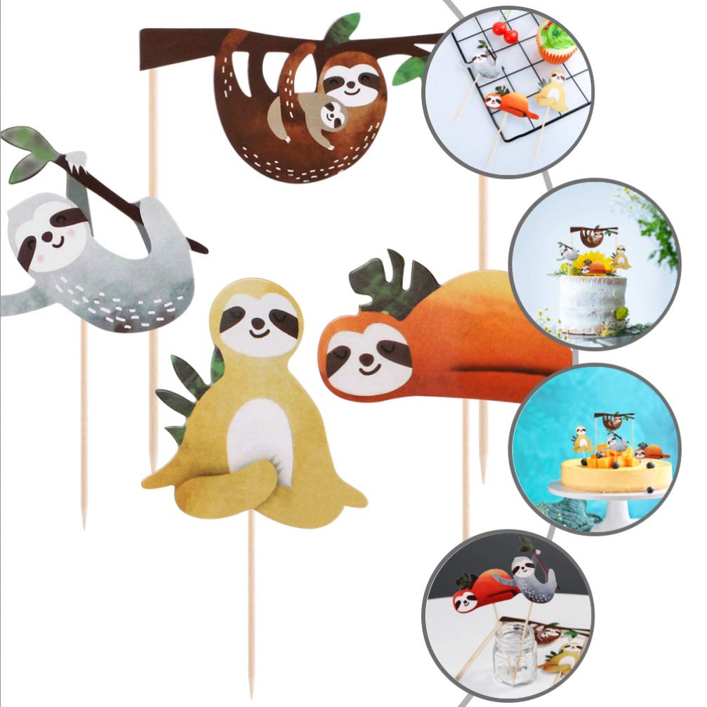 TOYANDONA 24 StüCk Faultier Deko Kuchen Topper Set - Niedliche Tortendekoration FüR Geburtstagsfeiern, Kinderpartys Und Festivals 9