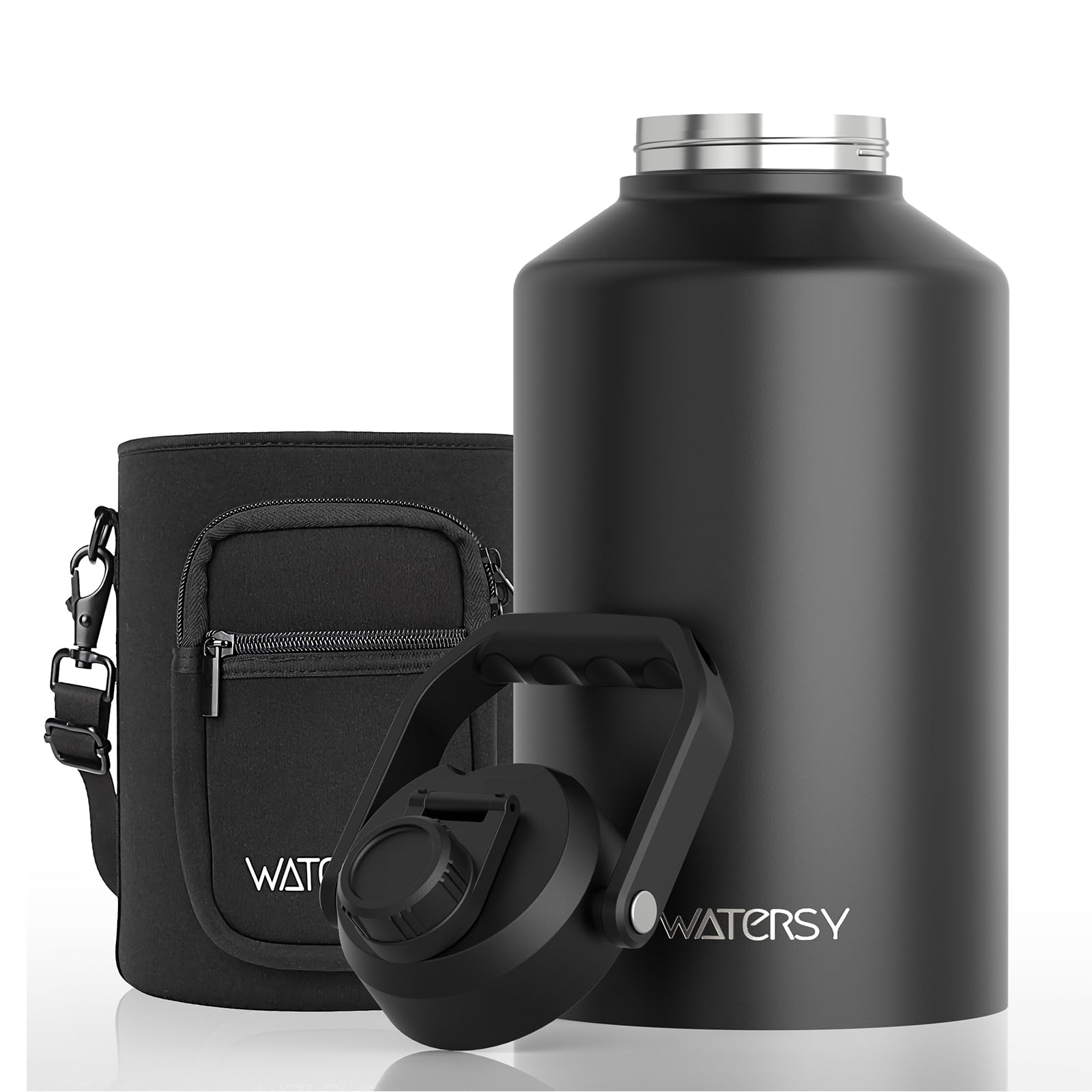 Photo 1 of ***NO STRAPS NO STRAW****WATERSY 1.5 Gallon Water Bottle Insulated(Cold for 48 Hrs),BPA Free&Leak Proof,196oz Stainless Steel Water Jug,Big thermos,Large Water Bottle with Handle for Gym,Hiking,Camping&Travel,Black