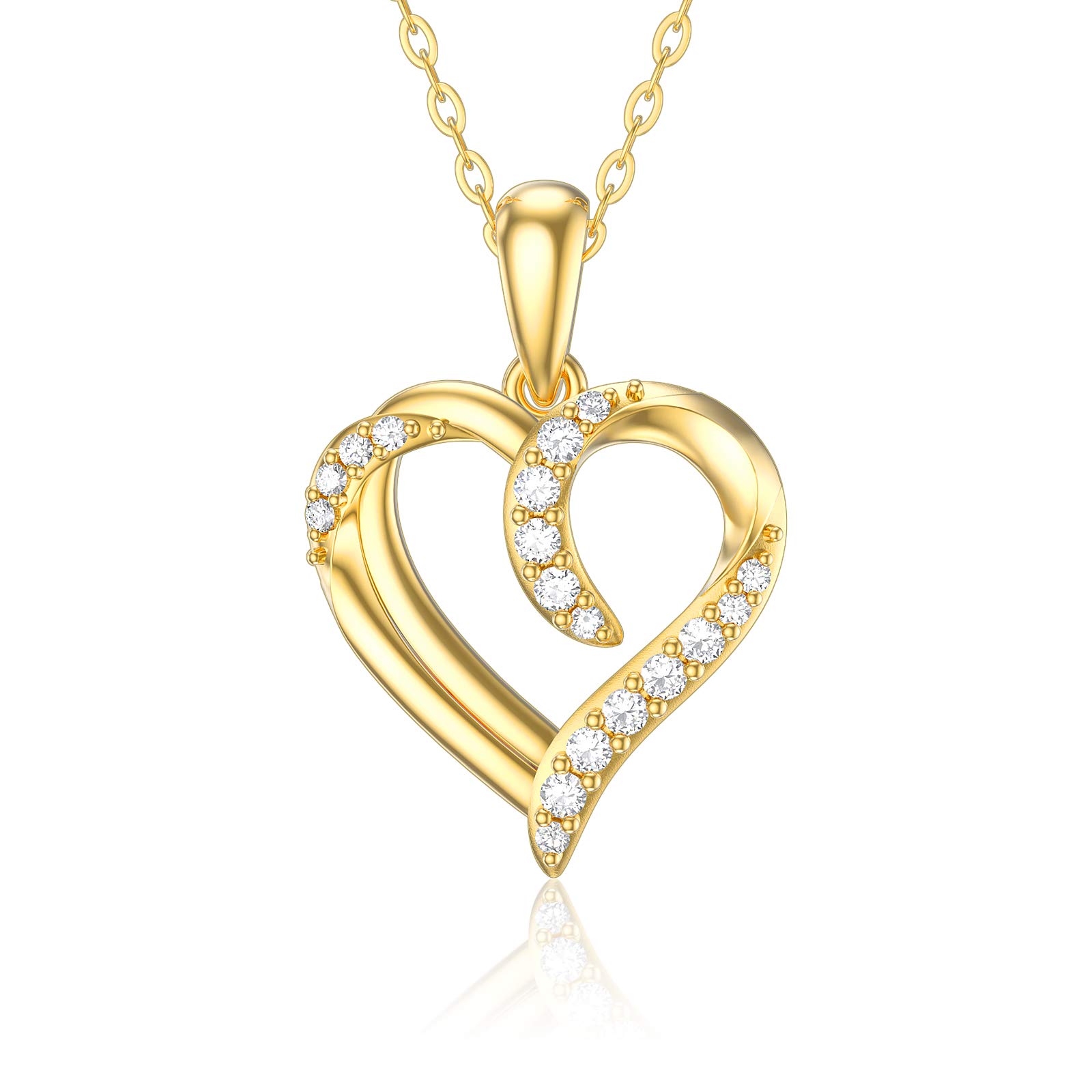 SISGEM 9 ct Gold Heart Necklace, Solid Yellow Gold Cubic Zirconia Opening Heart Pendant Necklace, 5A CZ Necklace, for Women Girls Ladies Mum Sisters, 16"+1"+1" — image 1
