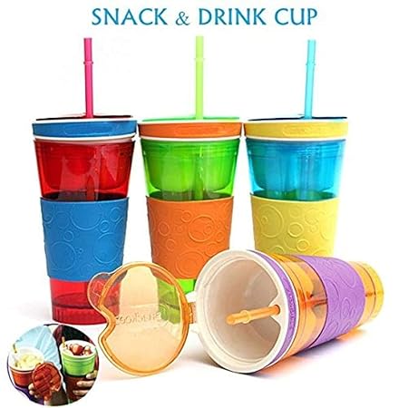 Vessel Crew 2-in-1 Kids Cups BPA-Free with Straws & Reusable Snack Container with Lids Snack Cup