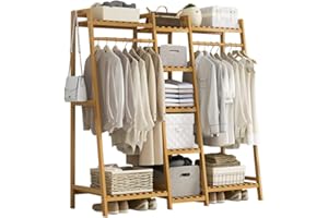Clothing Rack Coat Clothes Hanging Heavy Duty Garment Rack with top Shelf and Shoes Clothing Storage Organizer Shelves (Upgra