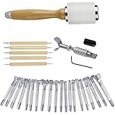 DUJISO 20 PCS Leather Stamping Tool Leather Carving Working Saddle Making Tools DIY Leather Craft Stamps Set DIY Hammer