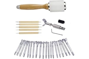 DUJISO 20 PCS Leather Stamping Tool Leather Carving Working Saddle Making Tools DIY Leather Craft Stamps Set DIY Hammer