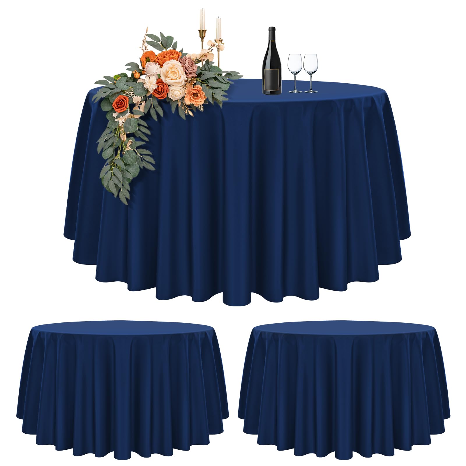 2 Packs Navy Blue Round Tablecloth 305cm Diameter, Round Table Cover for Ø150-240cm Tables, Polyester Waterproof Washable Round Large Table Cloth for Wedding Party Buffet Camping Restaurant (120 inch)