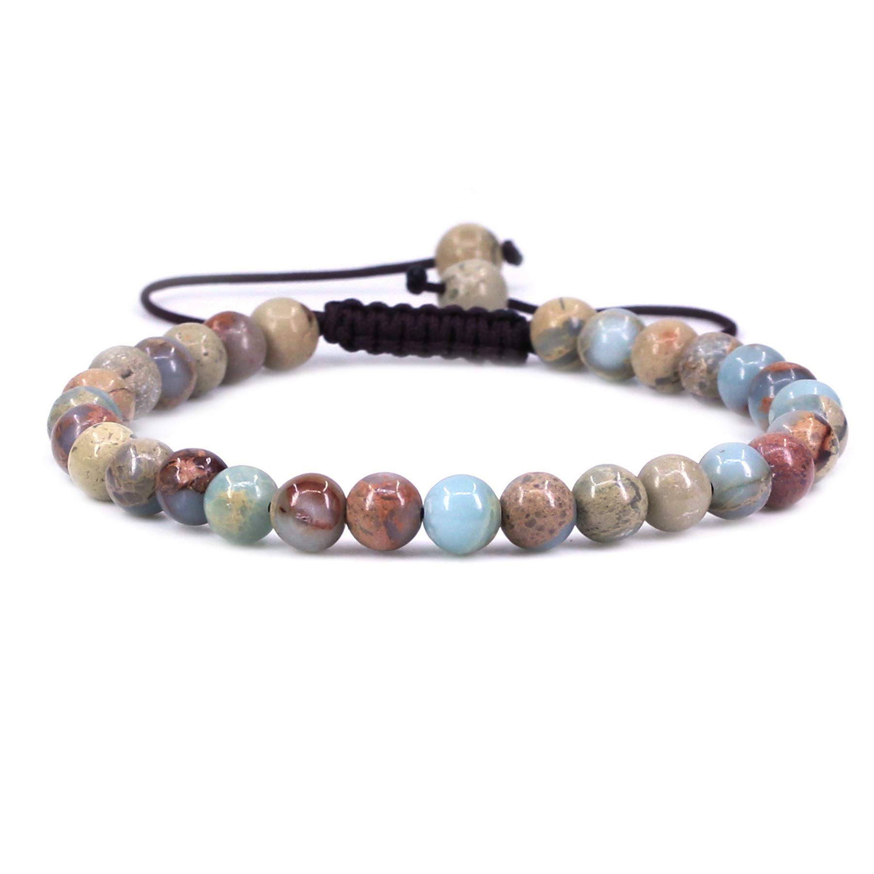 CHENYUE Natural Serpentine Gemstone 6mm Round Beads Adjustable Bracelet 7" Unisex