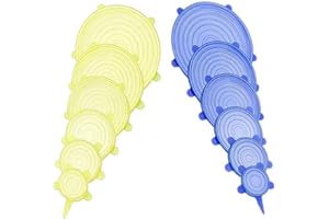 JYYHSF 12 pcs Silicone Stretch lids set, 6 Sizes, Reusable Food Storage Covers ，Silicone Bowl Covers，Flexible to Fit All Shape of Containers, Food Cover to Keep Food Fresh (blue,yellow)