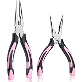 GIRPKPAD 2pcs 6&rsquo;&rsquo;&amp; 8&rsquo;&rsquo; Needle Nose Pliers,Large Soft Grip with Wire Cutter | Pink,Paper Clamp Precision, Heavy-Duty CRV Steel, Long Nose Cutting Pliers for Home, Fishing, Jewelry, Crafts