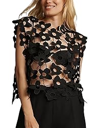 Yimoon Women's Hollow Out Floral Lace Vest