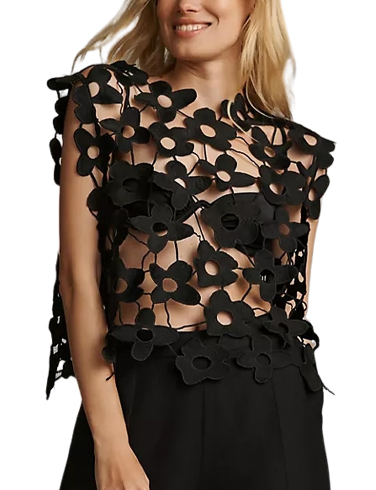Yimoon Women's Hollow Out Floral Lace Vest