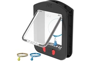 ALUMANI Cat Door for Exterior Door, Cat Door Interior Door, Two Magnetic Collars for Cats, Collar Activated, 4-Way-Locking Cat Door, Black